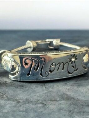 Brighton “Mom” Engraved Silver-Tone Adjustable Bracelet